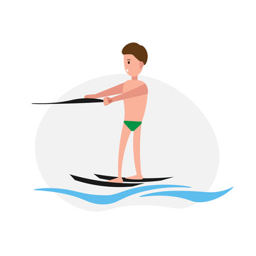 water skiing man flat illustration. water sport design element