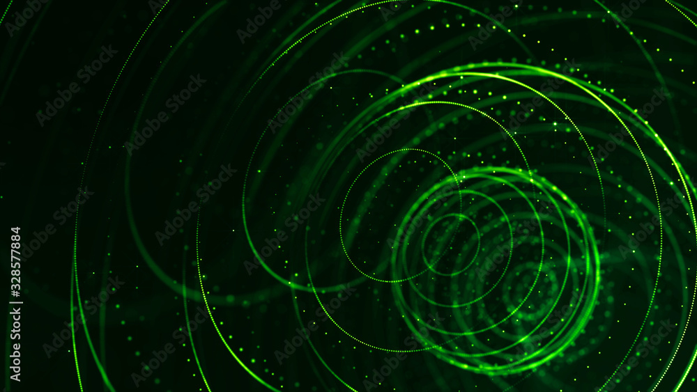 Poster abstract sci-fi background with glow particles form curved lines, surfaces, hologram structures or v