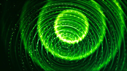 abstract sci-fi background with glow particles form curved lines, surfaces, hologram structures or virtual digital space. Green motion design background of microworld or cosmic space. Spheres 15