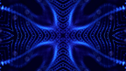 abstract sci-fi background with glow particles form curved lines, surfaces, hologram structures or virtual digital space. Blue motion design background with symmetrical pattern. Cross structure 12