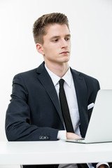 Portrait of young man on white background