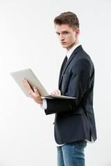 Portrait of young man on white background