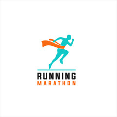 Running Man silhouette Logo with Finish ribbon, Marathon logo template, running club or sports club, Running Idea logo design inspiration