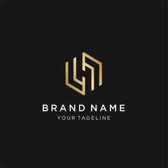 The letter H monogram logo, the trendy style of the monoline outline, the elements of the mockup typographic design