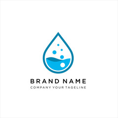 Water supply logo design template with water drop and swirl design element in negative space. Aqua symbol.