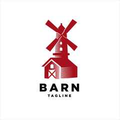 Red Barn Logo Template. Farm Vector Design. Building Illustration