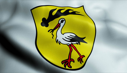 3D Waving Germany City Coat of Arms Flag of Grobbottwar Closeup View