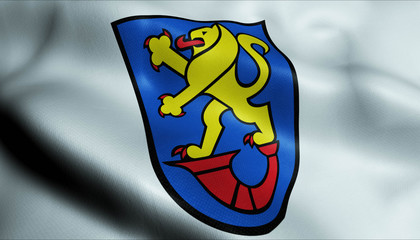 3D Waving Germany City Coat of Arms Flag of Gifhorn Closeup View