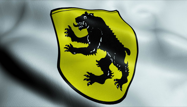 3D Waving Germany City Coat of Arms Flag of Grafing Closeup View