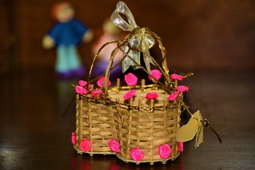 Fototapeta na wymiar Lovely cake container for wedding couple 