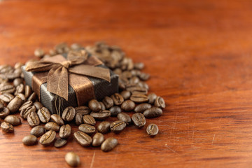 Coffee on grunge wooden background with copy space for text.