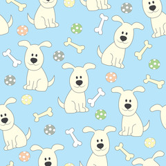 Childish seamless pattern with cute dogs. It can be used for wallpapers, cards, wrapping, patterns for clothes and other.