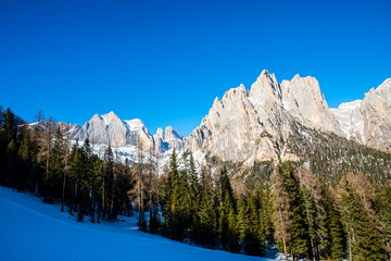 Peak of Dolomites Mountains in the winter
