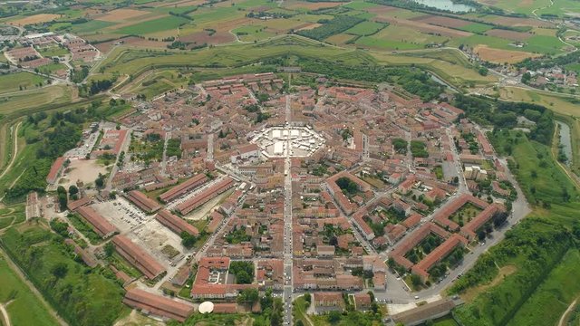 Palmanova city panoramic aerial view. Friuli Venezia Giulia, Italy