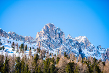 Peak of Dolomites Mountains in the winter