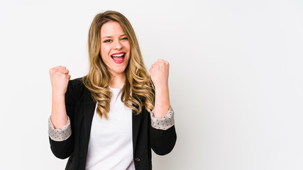 Young caucasian business woman isolated on white background Young caucasian bussines womancheering carefree and excited. Victory concept.