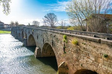 Fototapeta na wymiar Béziers in France, the Pont Vieux, ancient bridge on the river Orb
