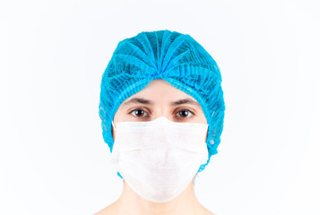 female doctor in medical mask. Surgery nurse. Ways to protect against the virus.