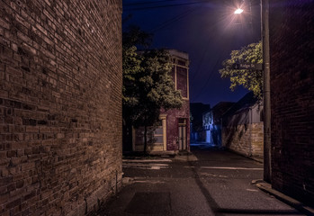 spooky backstreet at night