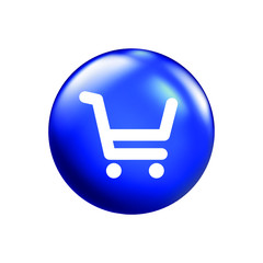 Shopping cart icon, white on blue background, isolated EPS vector illustration.