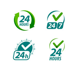 Open 24 hours a day symbol or logo. Always available icon vector