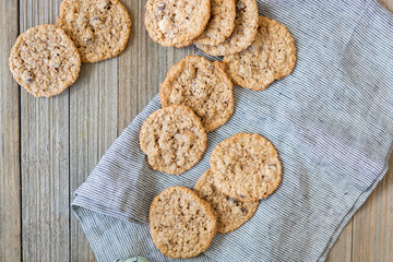 Group of oatmeal cookies on wooden table