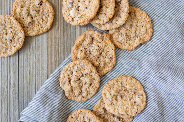Group of oatmeal cookies on wooden table