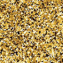 Pixel mosaic seamless pattern in golden tones. Repeating texture with gold colored square points. Geometric vector background.