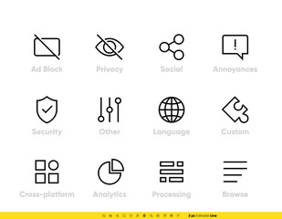Ad Block icon. Shield, Privacy, Secure Analitic and Other line vector editable stroke set for app