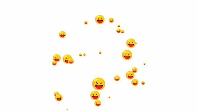laugh emoticons flying animation. social media motion isolated on white background.