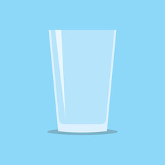 Empty transparent glass for water or juice. Flat icon isolated on light blue background. Stylized vector eps10 illustration with transparency.