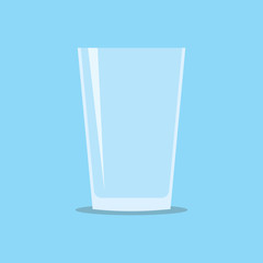 Empty transparent glass for water or juice. Flat icon isolated on light blue background. Stylized vector eps10 illustration with transparency.