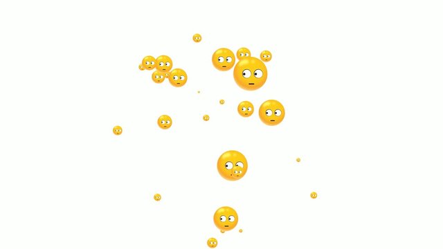 suspicious emoticons flying animation. social media motion isolated on white background.