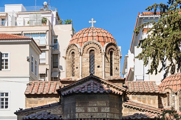 View of Church of Panagia Kapnikarea in Athens . Famous places in Athens - capital of Greece. Ancient monuments.
