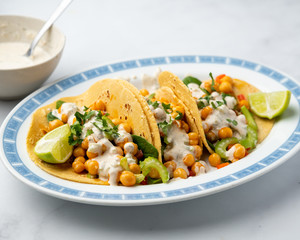 BUFFALO CHICKPEA TACOS WITH LIME AND RANCH