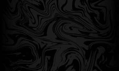 Dark black and grey background with swirling marble effect pattern using liquify and dark shiny gradient. Vector has copy space with room for text and images. Great for backdrops, banners and textile.