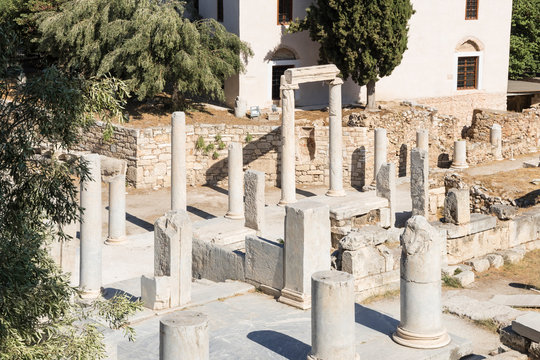 View of Roman Agora in Athens . Famous places in Athens - capital of Greece. Ancient monuments.