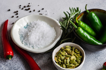 organic food conept with vegetables and spices