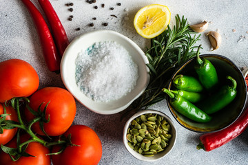 organic food conept with vegetables and spices