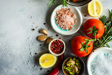 organic food conept with vegetables and spices