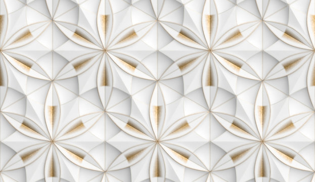 3D Wallpaper in the form of geometric panels of white with golden  decorative scuffs. Flower of life. Realistic seamless texture of high  quality. Stock Illustration | Adobe Stock