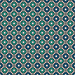 Blue colors seamless pattern with repeated overlapping circles. Round links chain motif. Geometric abstract background