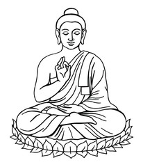 Sitting Meditating Buddha. Hand drawing doodle. Outline. Buddha figure isolated on a white background. Stock vector illustration.