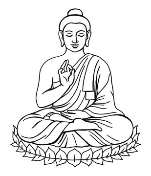 Sitting Meditating Buddha. Hand drawing doodle. Outline. Buddha figure isolated on a white background. Stock vector illustration.