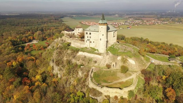 Aerial view of Kuneticka Hora Castle in autumn, Czech Republic