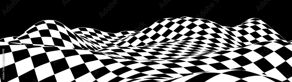 Poster abstract wave of white and black curved squares. hallucination. optical illusion. twisted illustrati