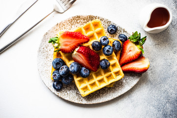 Traditional european breakfast with waffles