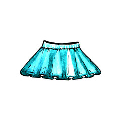 watercolor illustration. hand painted. one blue short skirt on a white background.