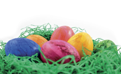 Fototapeta na wymiar Colorful easter eggs on a white background stock images. Rustic Easter decoration images. Spring decoration images. Multi-colored easter eggs images