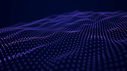 Futuristic background of dots and lines with a dynamic wave. Big data. 3d rendering.